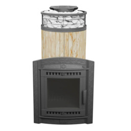 Банная печь ProMetall Атмосфера XL в ламелях "Окаменевшее дерево" + сетка с тоннелем